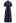 Crochet Stripe Collared Tie-Sash Buttoned Maxi Dress in Navy