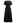 Notch Neckline Floret Eyelet Shirred Cotton Dress in Black