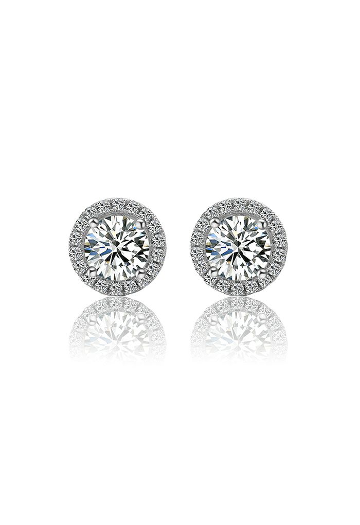 Rounded Glittering Moissanite Diamond Earrings