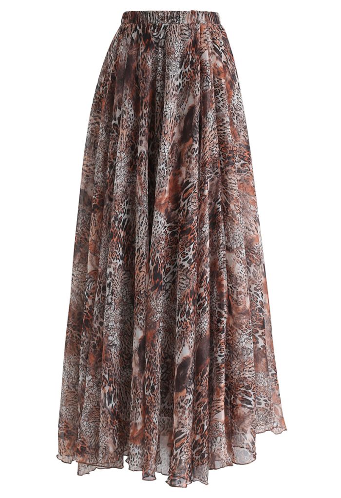 Brown Leopard Print Maxi Skirt