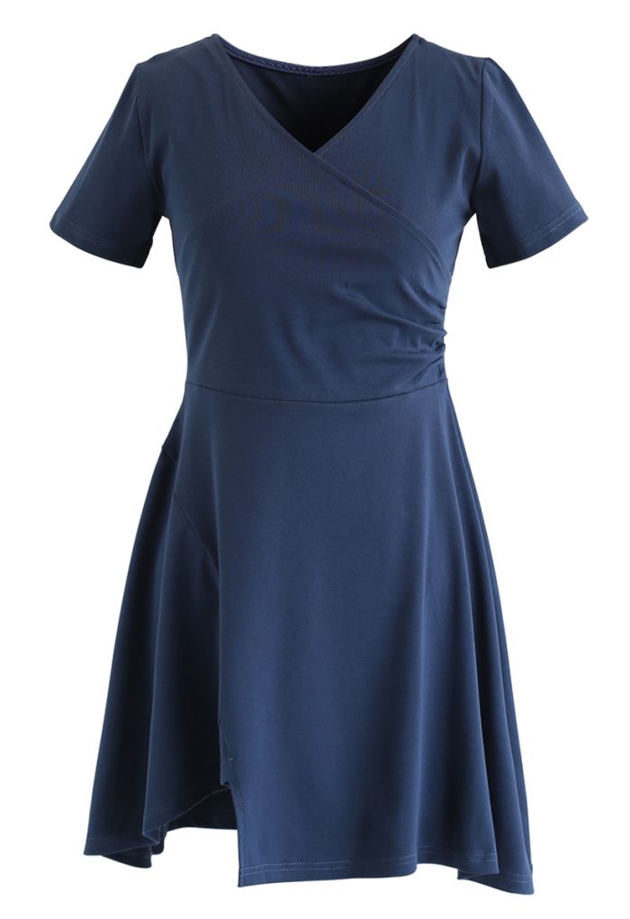 Wrapped Skater Dress in Dusty Blue
