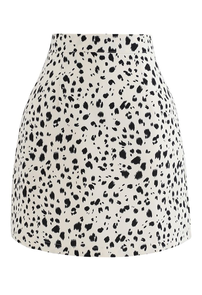 Irregular Dots Print Bud Skirt in Ivory