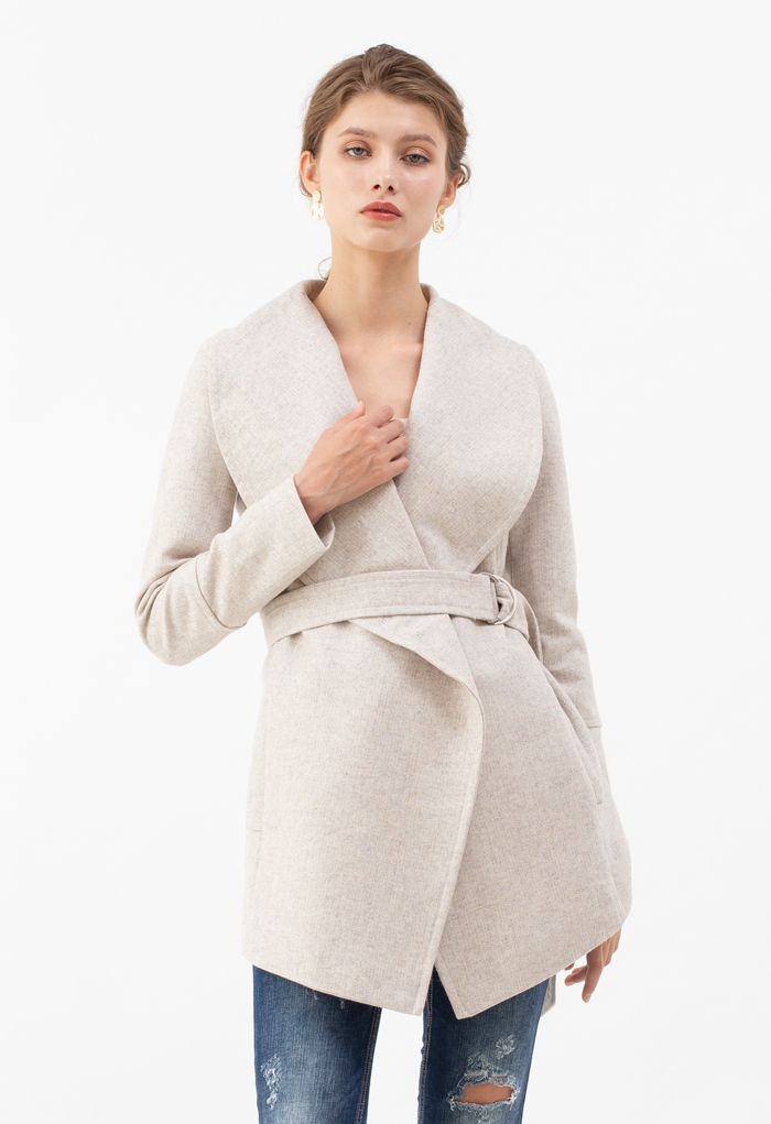 Rabato Wrap Belted Wool-Blend Coat in Ivory