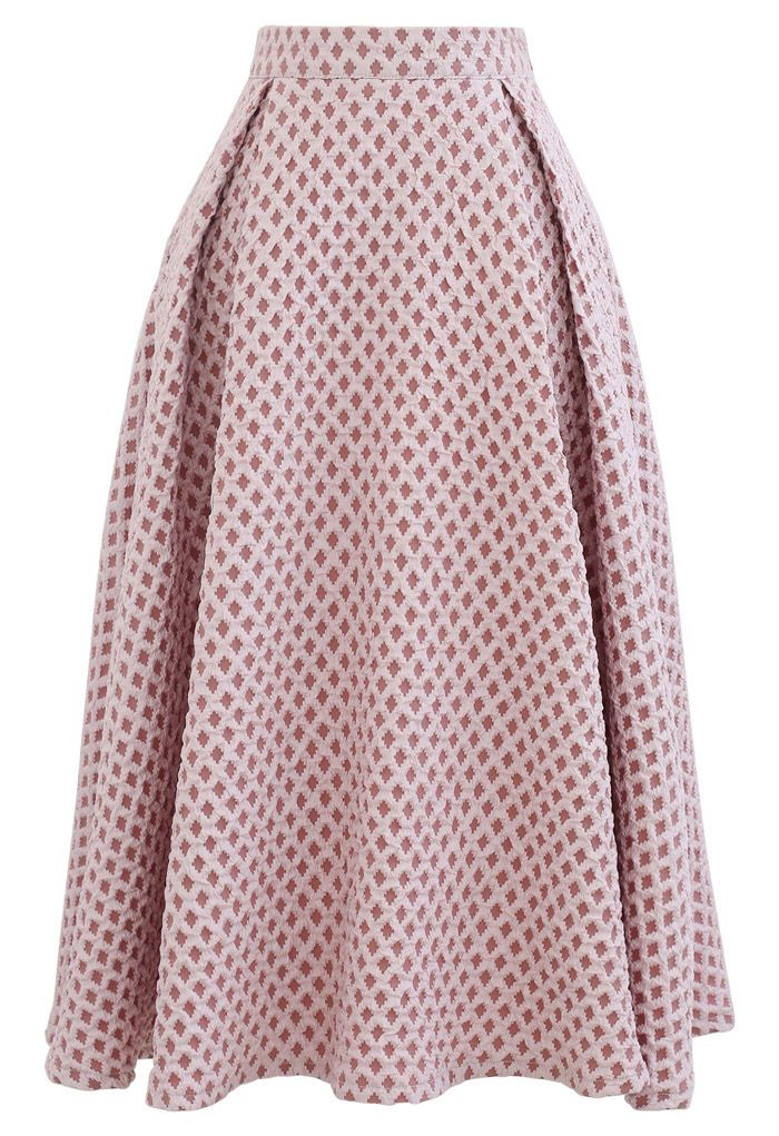 Diamond Embossed A-Line Pleated Midi Skirt
