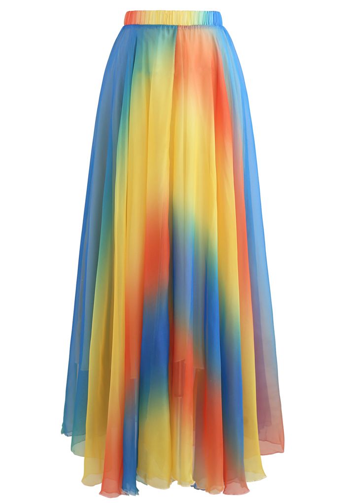 Tie Dye Chiffon Maxi Skirt in Yellow