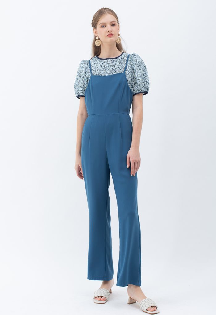 Open Back Straight Leg Cami Jumpsuit in Indigo