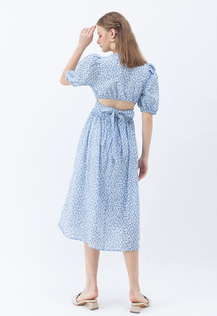 Bubble Printed Tie Waist Midi Dress in Blue