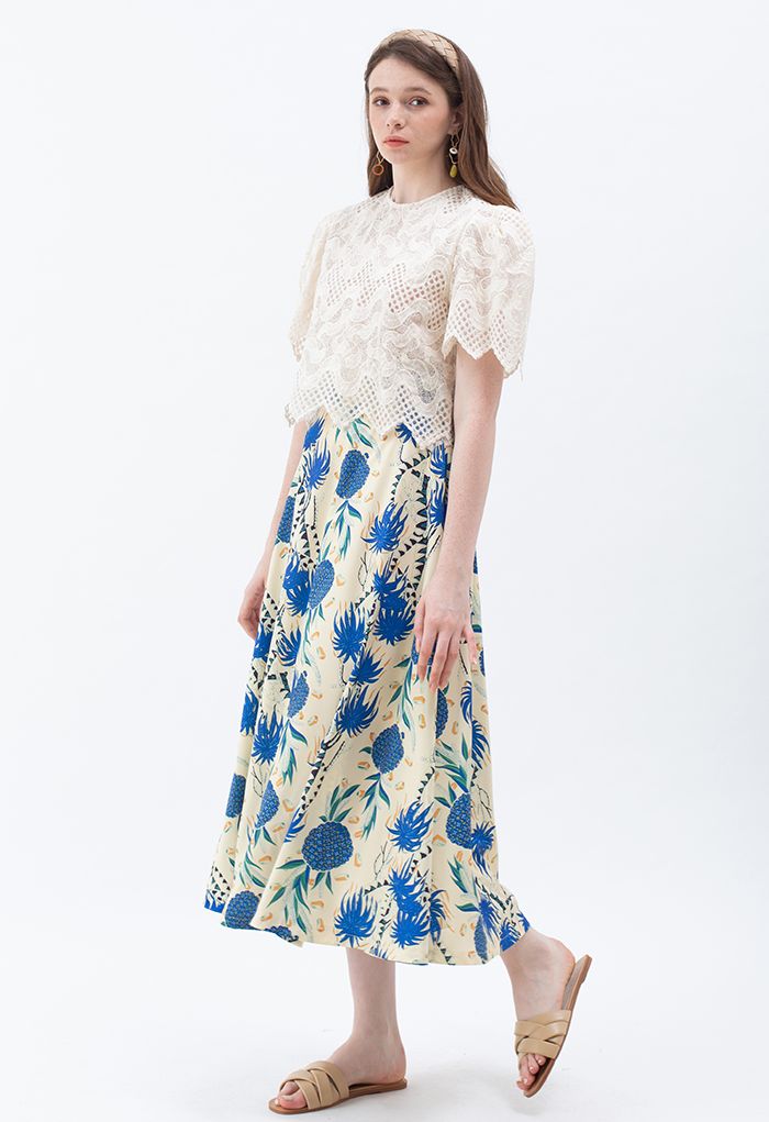 Tropical Pineapple A-Line Maxi Skirt