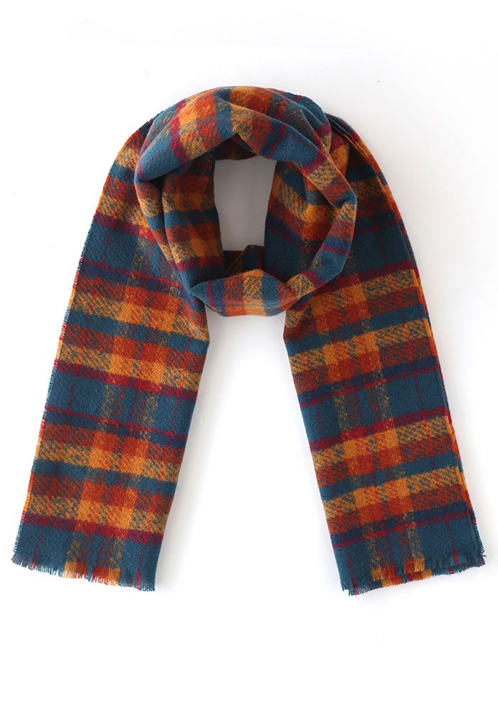 Soft Touch Colored Check Scarf in Orange