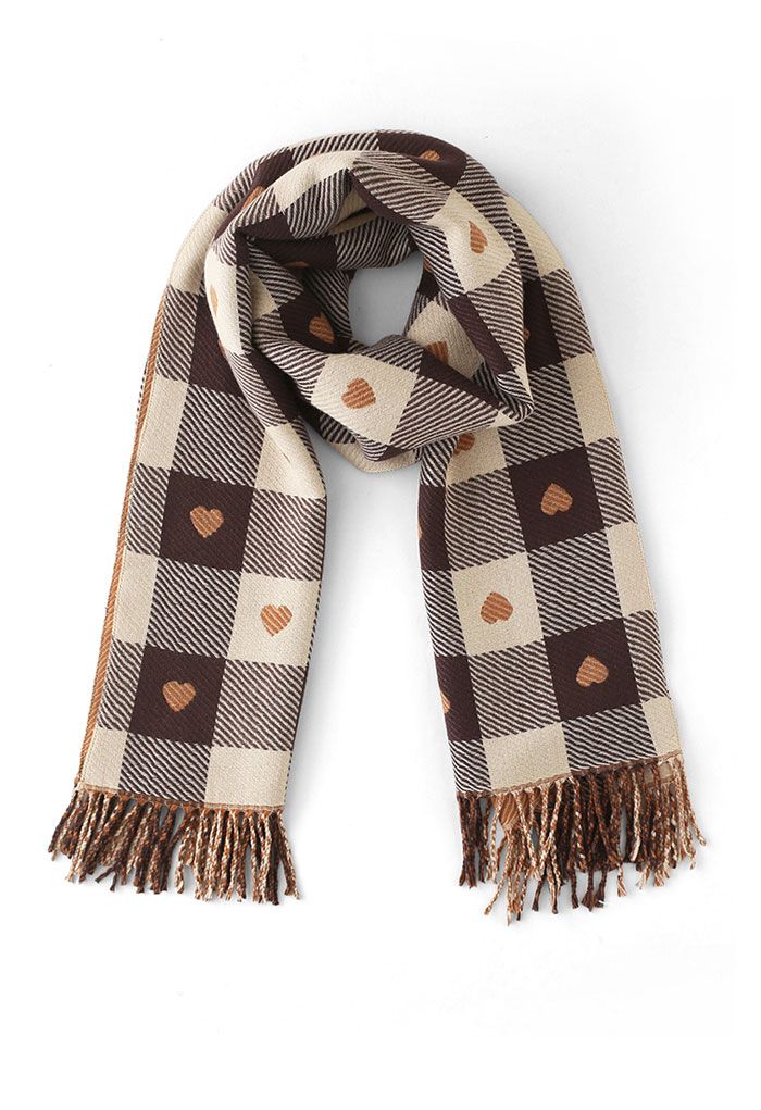 Lovely Heart Check Print Scarf