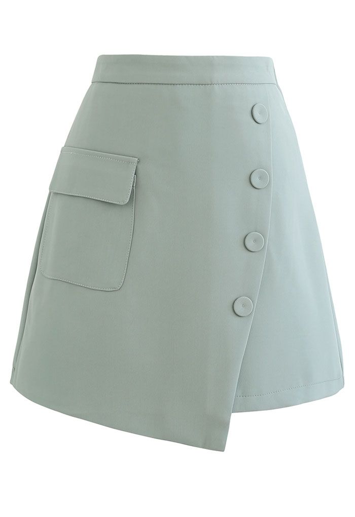 Buttoned Fake Pocket Flap Mini Skirt in Teal