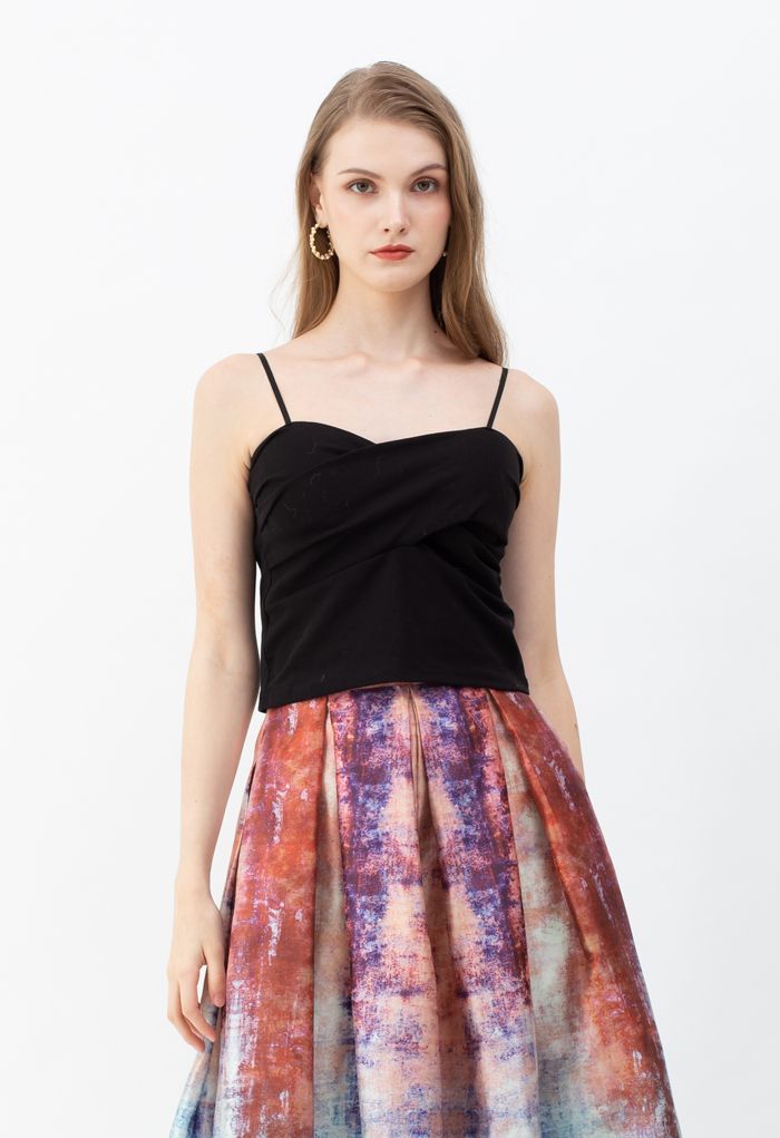 Cross Wrap Fitted Cami Top in Black