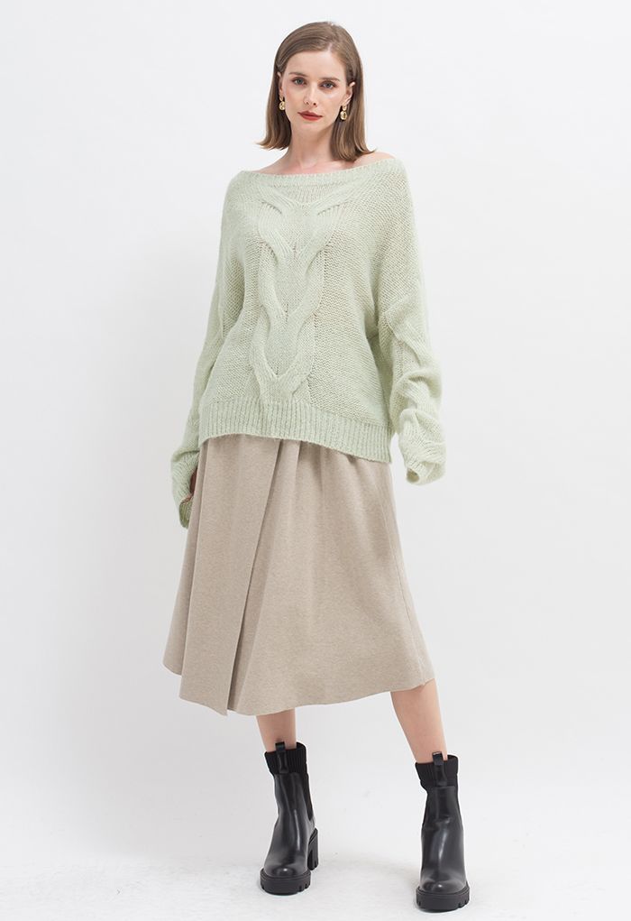 All-Match Flap A-Line Knit Skirt in Sand