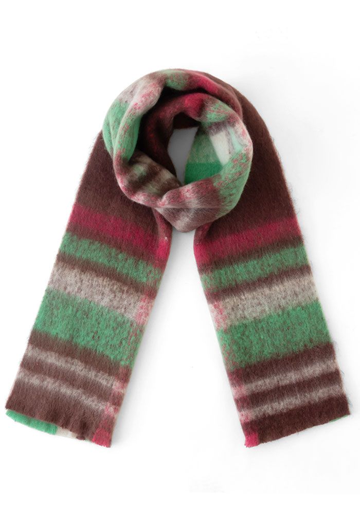 Check Print Fuzzy Oversize Scarf in Berry