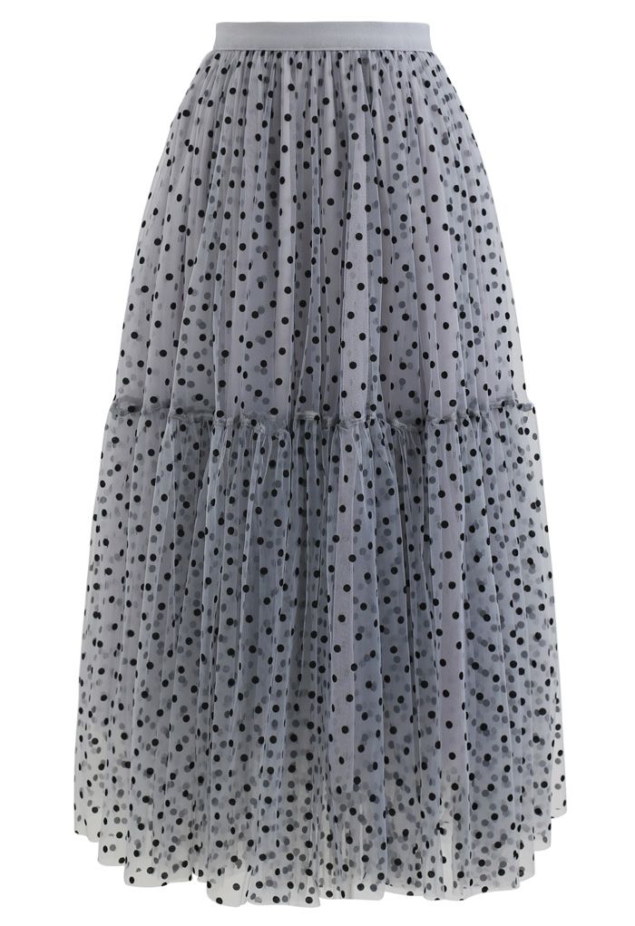 Can't Let Go Dots Mesh Tulle Skirt in Dusty Blue