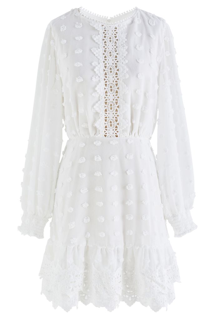 Cotton Candy Crochet Edge Sheer Midi Dress in White