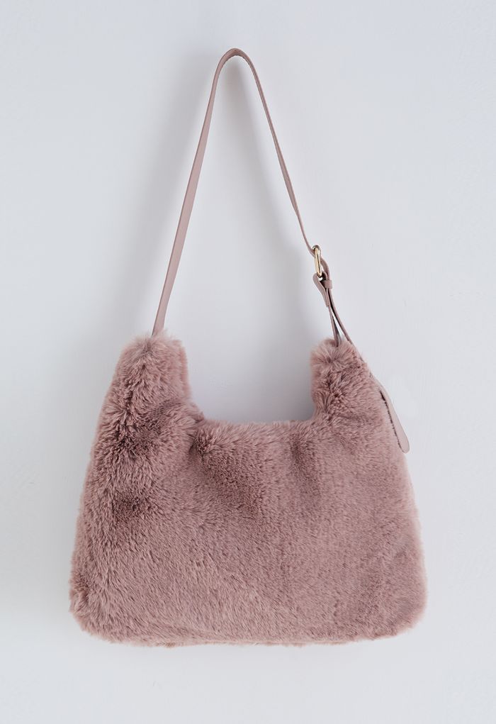 Ultra-Soft Faux Fur Shoulder Bag in Pink