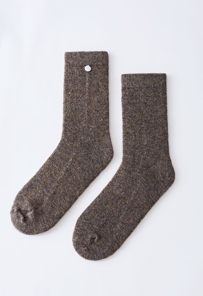 Mix Color Dots Wool-Blend Crew Socks in Taupe