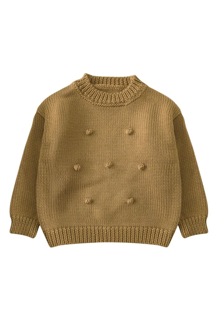 Pom-Pom Hand-Knit Sweater in Caramel For Kids
