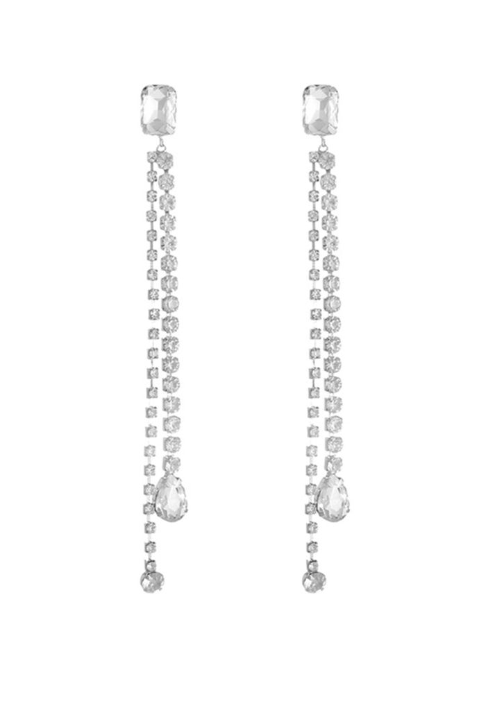 Geometric Rhinestone Tassel Dangle Earrings