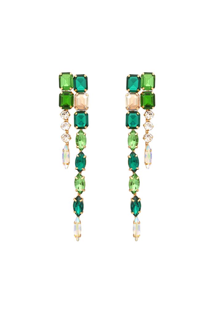 Connecting Emerald Gem Long Dangle Earrings
