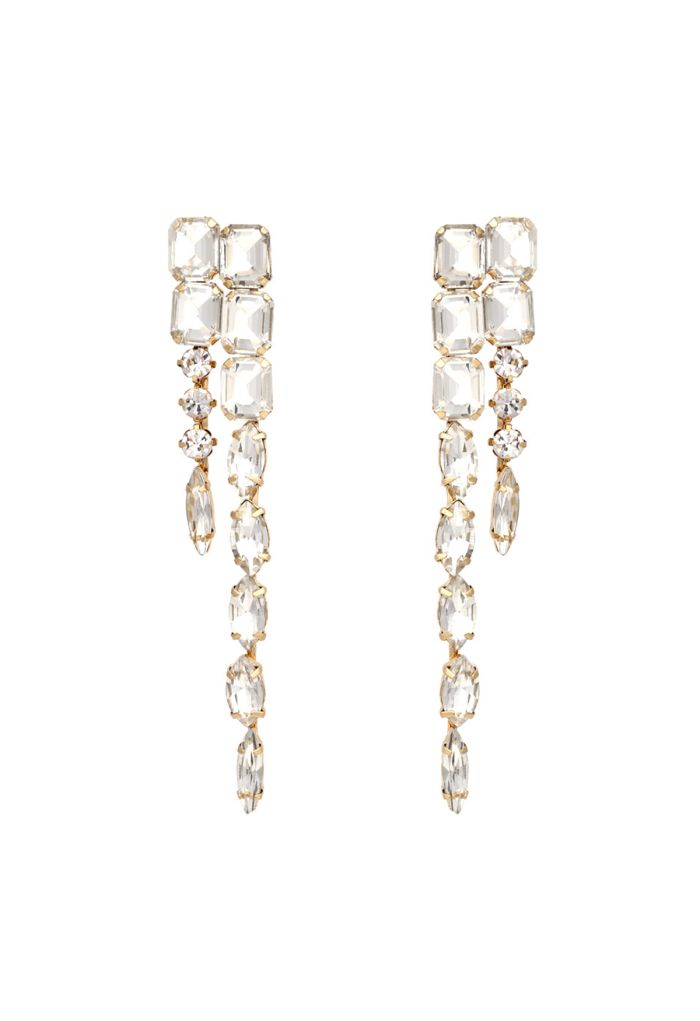 Connecting Geometric Rhinestone Long Dangle Earrings
