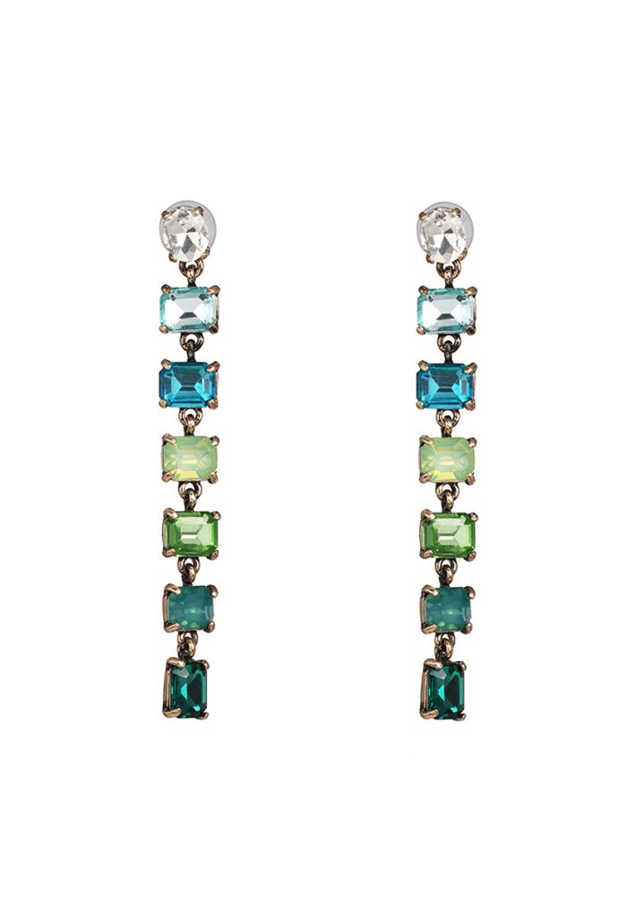Ombre Rectangle Crystal Earrings in Green