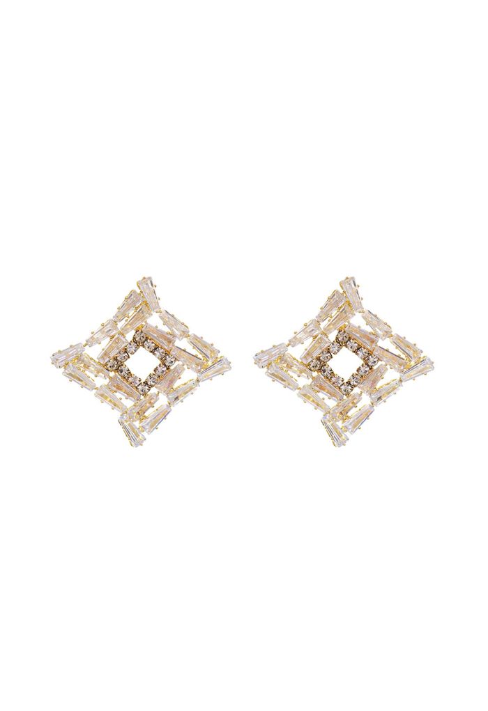 Irregular Hollow Square Shape Diamond Earrings