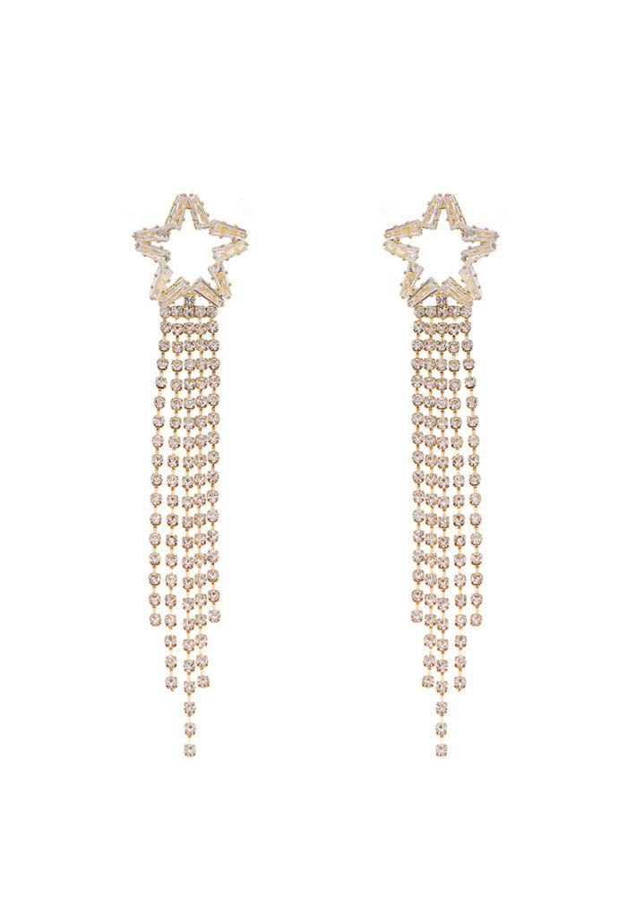 Hollow Golden Star Tassel Drop Earrings
