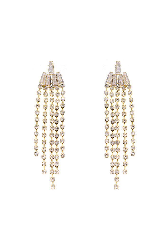 Gold Waterfall Diamond Tassel Drop Earrings
