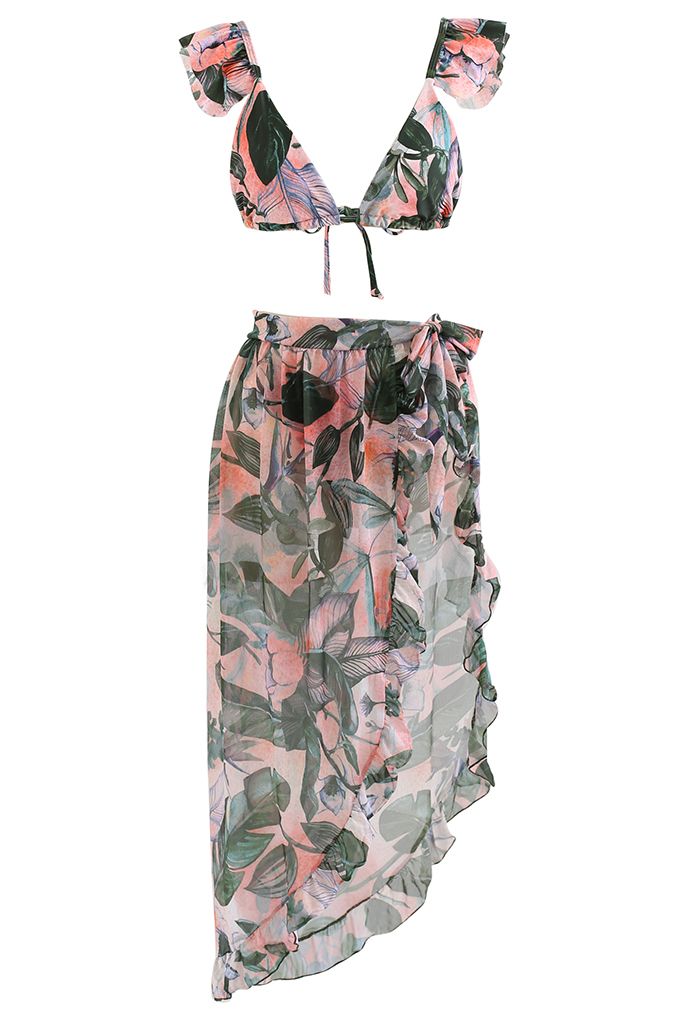 Rainforest Vibe Flutter Strap Bikini Cover-Up Set in Green