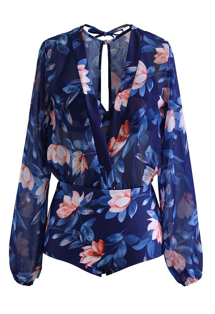 Magnolia Two-Piece Long Sleeve Bikini Set in Navy
