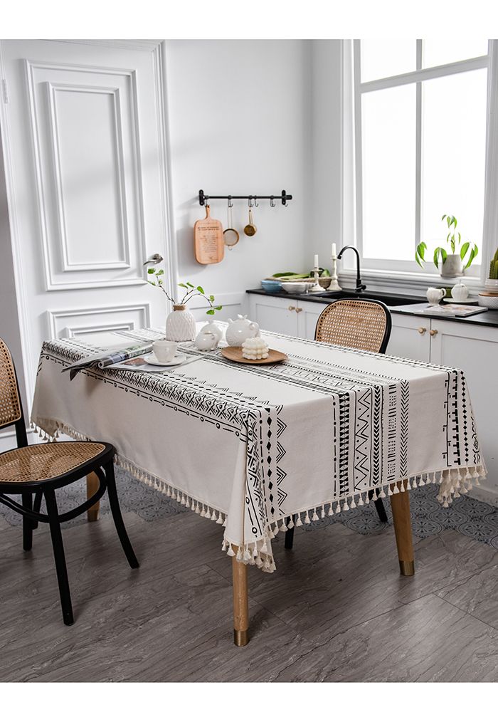 Bohemian Tassel Edge Rectangular Tablecloth