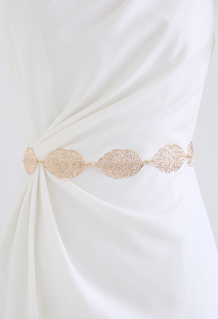 Golden Leaf-Shape Metal Chain Belt