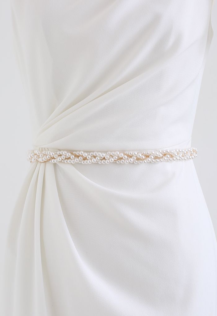 Pearl Beading Metal Chain Belt