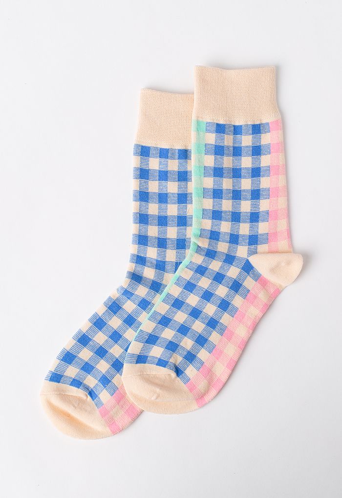 Contrast Gingham Jacquard Crew Socks