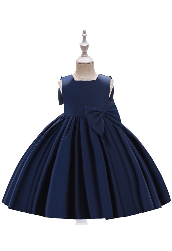 Big Bow Back Sleeveless Princess Dress in Navy For Kids