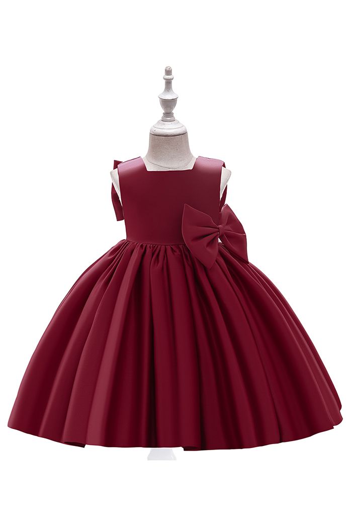 Big Bow Back Sleeveless Princess Dress in Burgundy For Kids