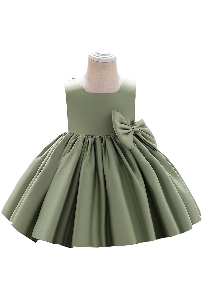 Big Bow Back Sleeveless Princess Dress in Moss Green For Kids