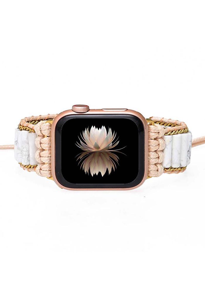 Solid White Magnesite Stone Weave Watch Strap