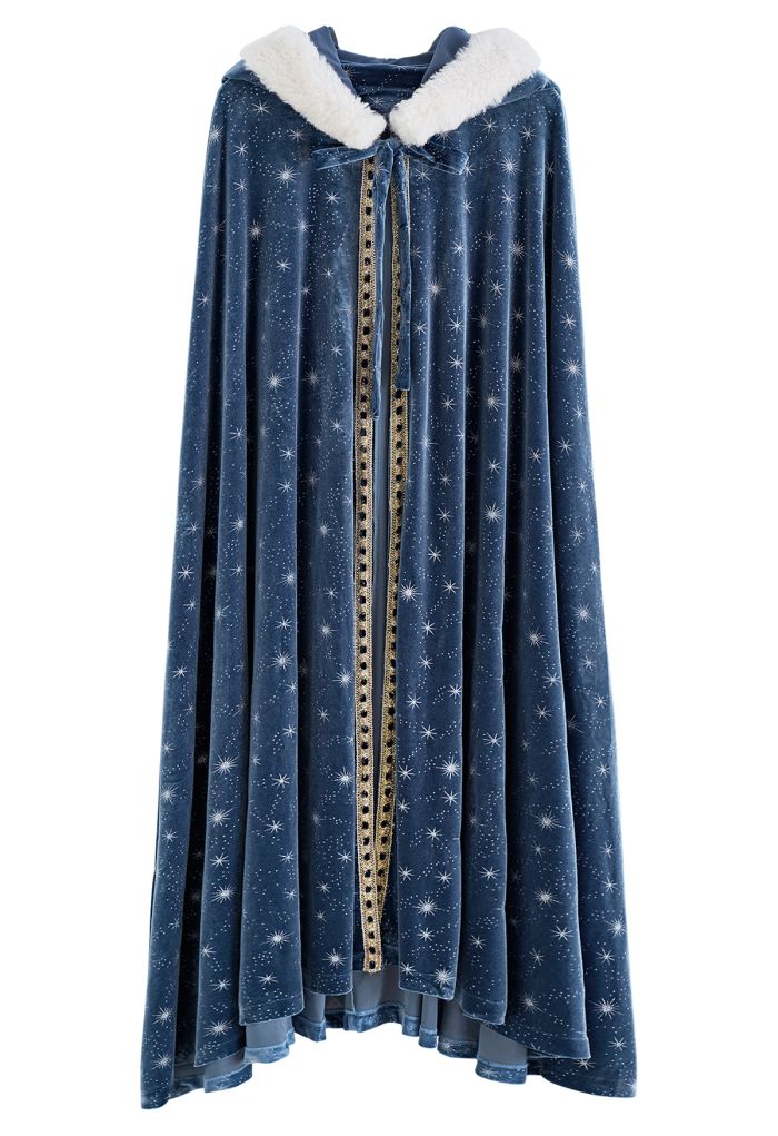 Sparkling Stars Self-Tie Velvet Hooded Cloak Halloween Costumes