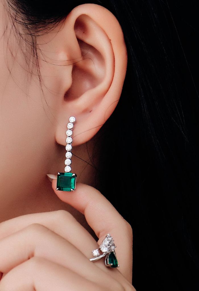 Asscher Cut Emerald Gem Drop Earrings
