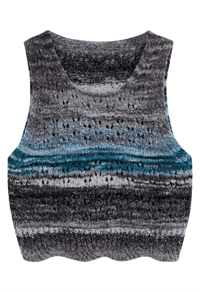 Multicolor Stripes Hollow Out Knit Vest in Blue