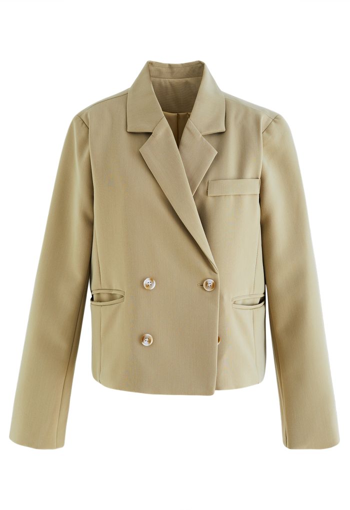 Notched Lapel Welt Pocket Blazer in Light Tan