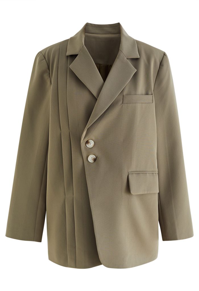 Side Pleat Single-Breasted Blazer in Khaki