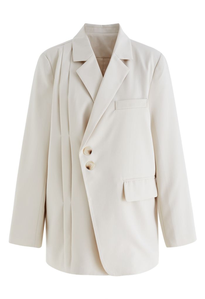 Side Pleat Single-Breasted Blazer in Ivory