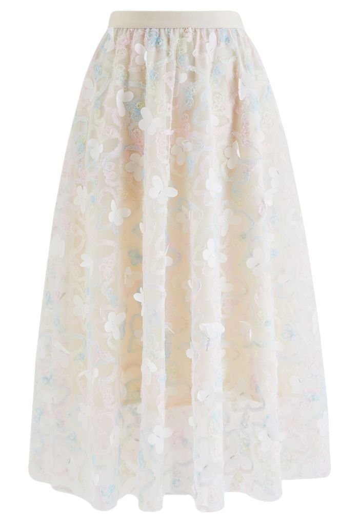 Lively Butterfly Mesh Tulle Skirt in Light Yellow