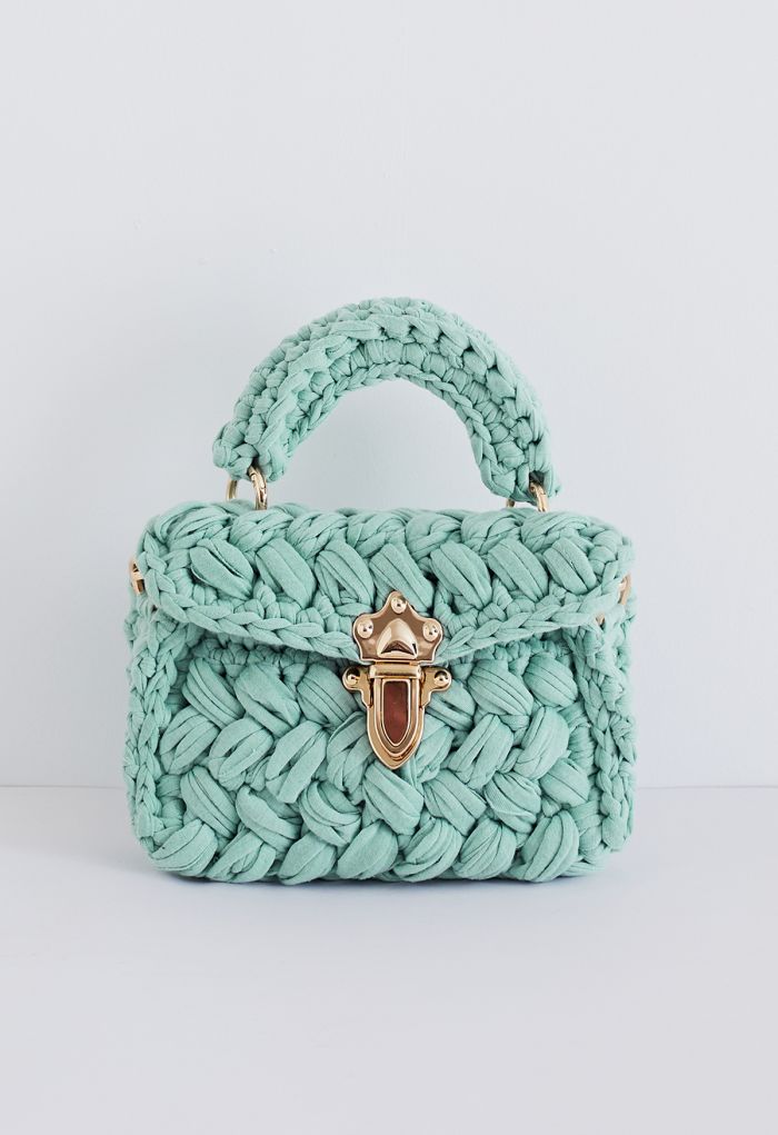 Braided Chunky Knit Mini Bag in Mint