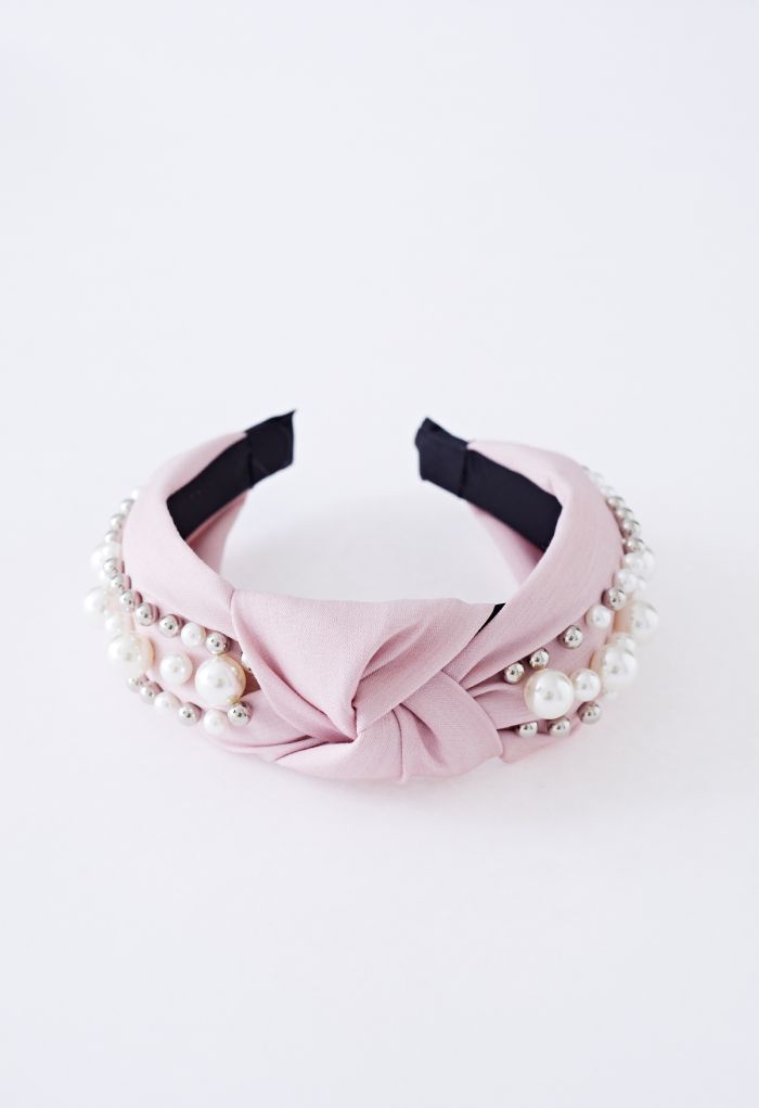 Pearl Decor Beaded Cloth Headband in Pink