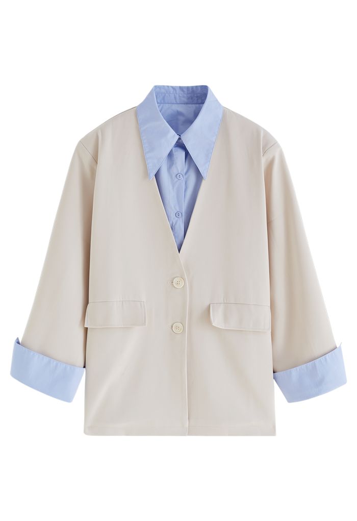 Contrast Fake Two-Piece Blazer in Ivory
